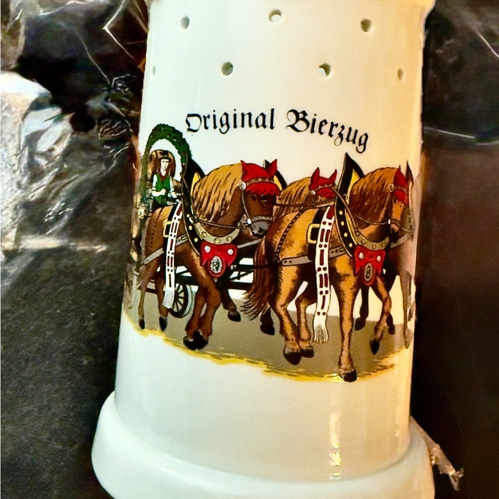 Original Bierzug Ceramic Beer Stein with Horse Team Artwork